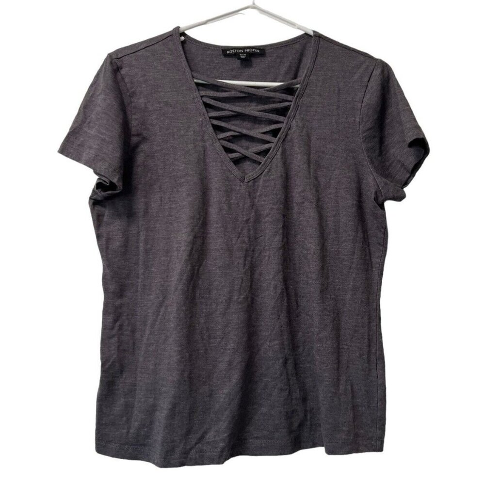 Boston Proper Women's Grey100% Cotton Blend Top Size Medium Classic Beach Preppy